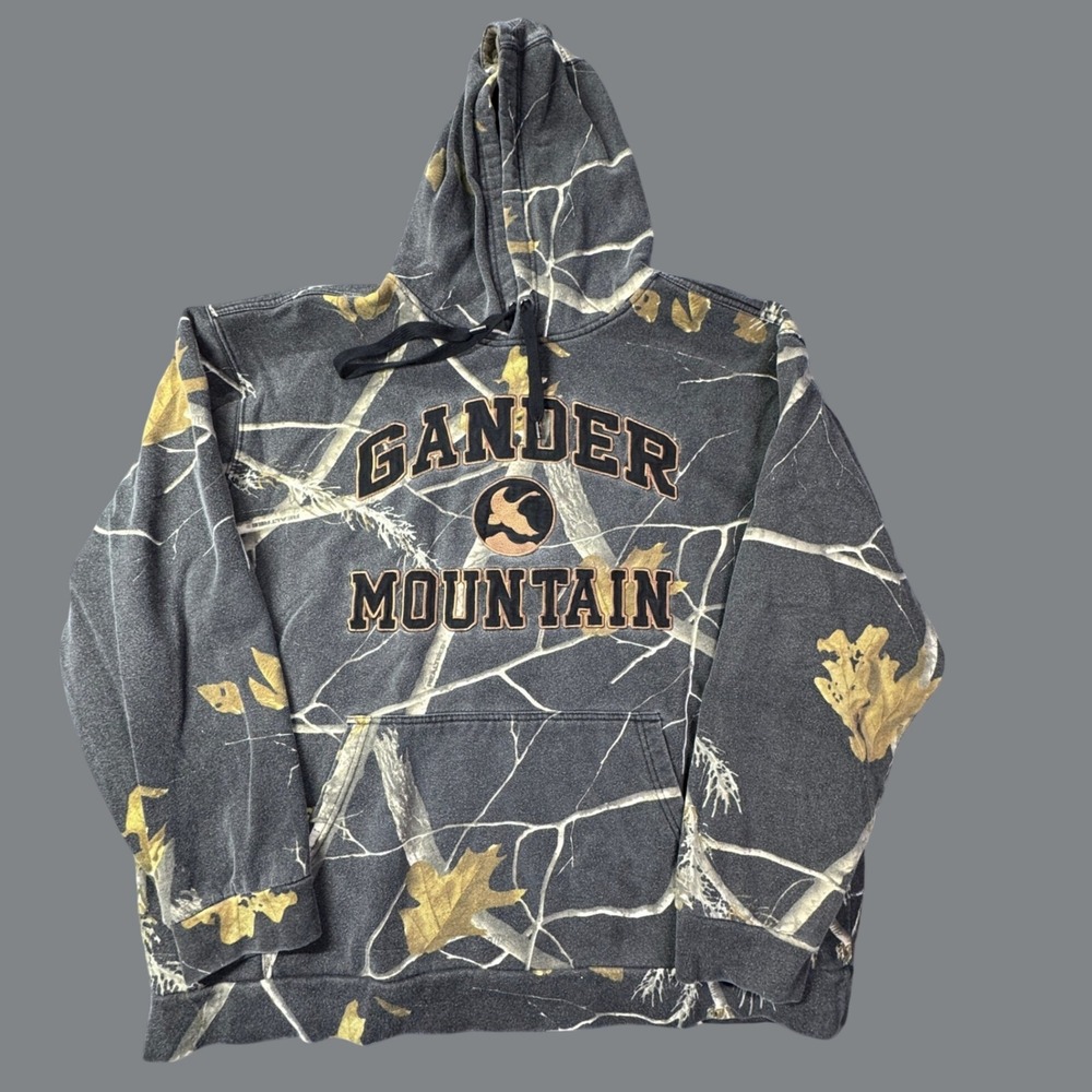 Gander Mountain Hoodie Mens Black Realtree Camo Hunting Outdoors Pullover